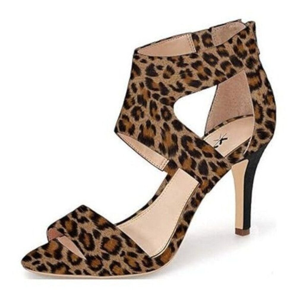 XYD Women Open Toe Sandals Ankle Wrap Back Zipper Mid Kitten Heels Cutout